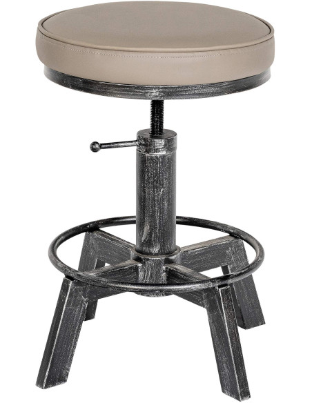 Tabouret industriel réglable polyuréthane taupe argent vieilli Terni