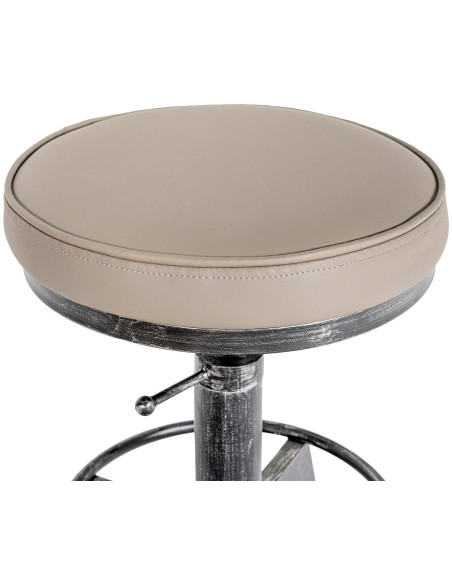 Tabouret industriel réglable polyuréthane taupe argent vieilli Terni