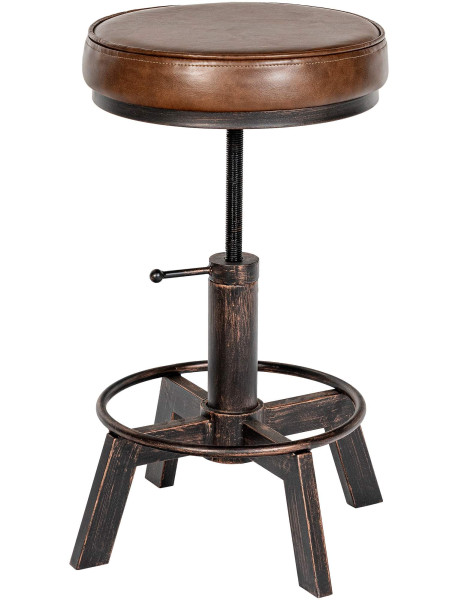 Tabouret industriel réglable polyuréthane marron bronze...