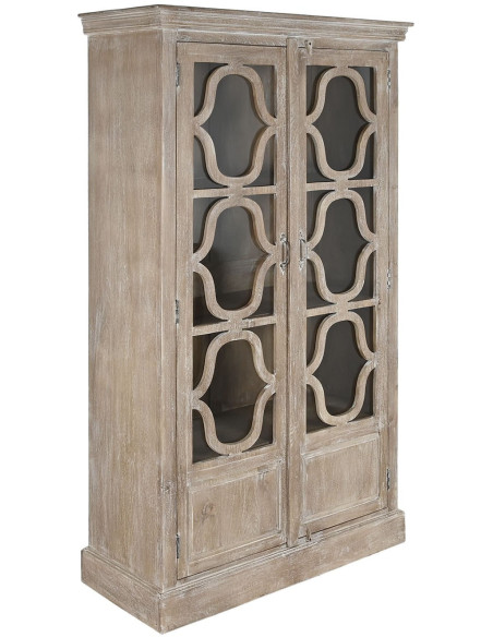 Vitrine 2 portes manguier blanc décapé verre Dundlod