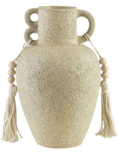 Vase amphore beige à anses et franges Tamegroute
