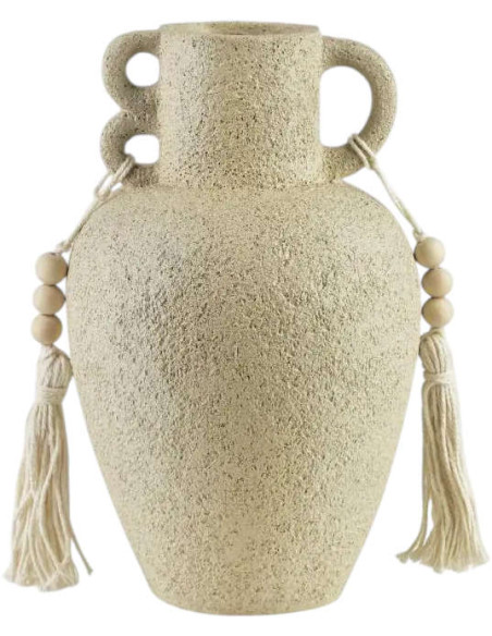 Vase amphore beige à anses et franges Tamegroute