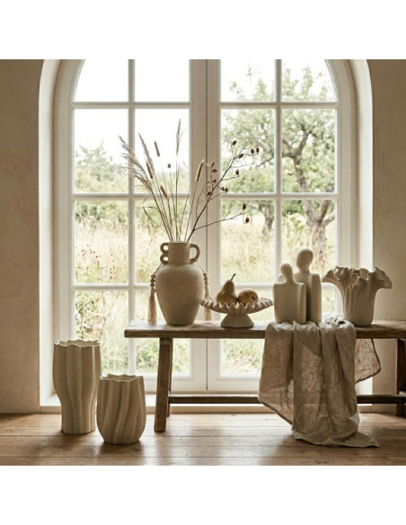 Vase amphore beige à anses et franges Tamegroute