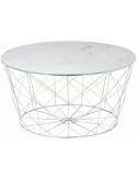 Table basse ronde effet marbre blanc en verre et métal chromé 80x80x45 cm Luni