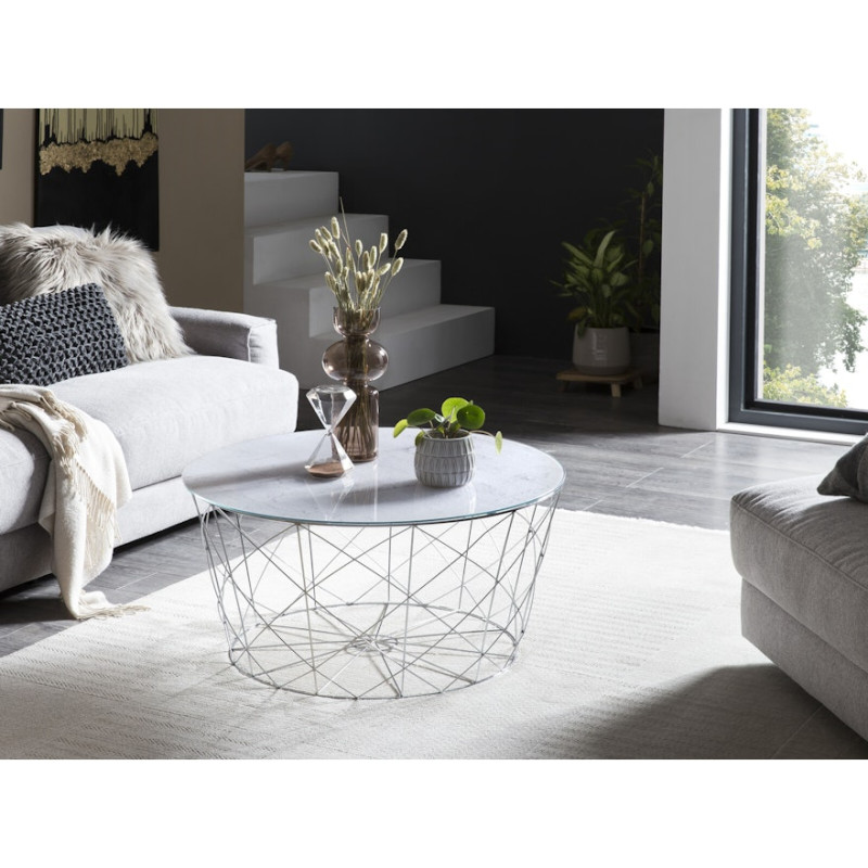 Table basse ronde effet marbre blanc...