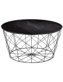 Table basse ronde noire effet marbre en verre et métal 80x80x45 cm Luni