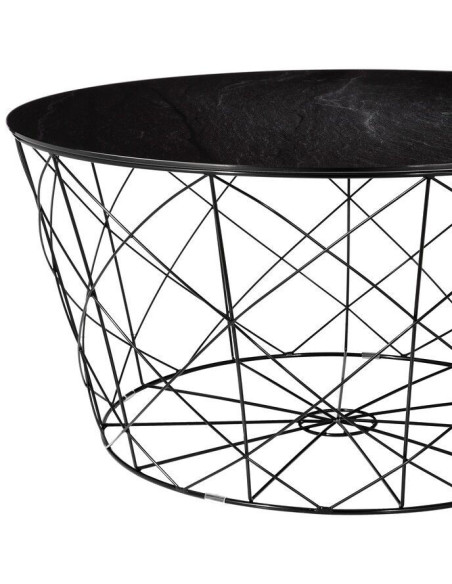 Table basse ronde noire effet marbre en verre et métal 80x80x45 cm Luni