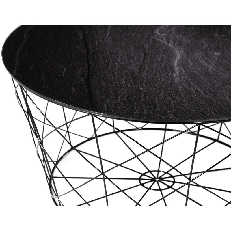 Table basse ronde noire effet marbre...