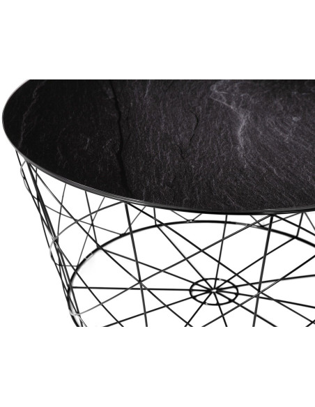 Table basse ronde noire effet marbre en verre et métal 80x80x45 cm Luni