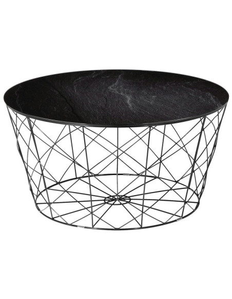 Table basse ronde noire effet marbre en verre et métal 80x80x45 cm Luni