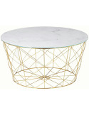 Table basse ronde effet marbre blanc en verre et métal doré 80x80x45 cm Luni