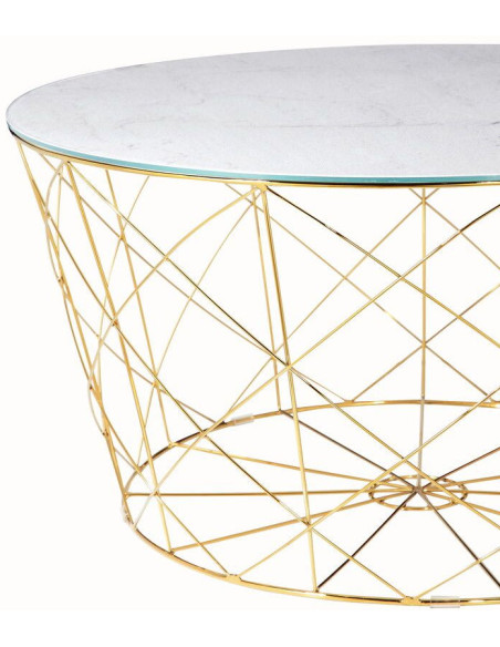 Table basse ronde effet marbre blanc en verre et métal doré 80x80x45 cm Luni
