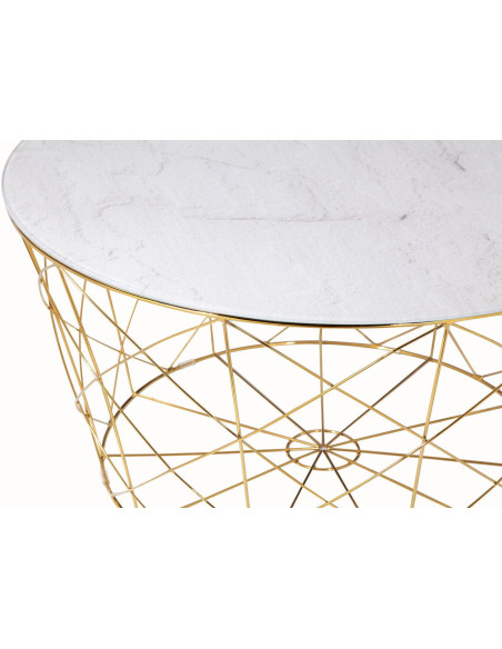 Table basse ronde effet marbre blanc en verre et métal doré 80x80x45 cm Luni