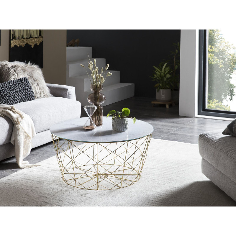 Table basse ronde effet marbre blanc...