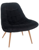 Fauteuil relax noir tissu effet velours pieds métal effet bois 76x87x85,5 cm Rauma