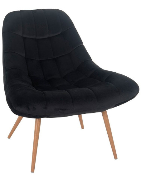 Fauteuil relax noir tissu effet velours pieds métal effet bois 76x87x85,5 cm Rauma