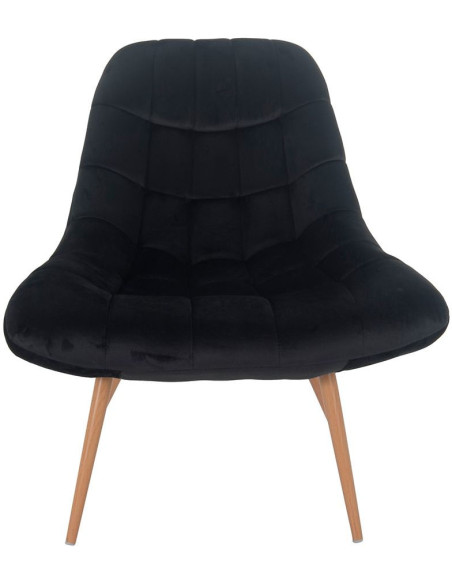 Fauteuil relax noir tissu effet velours pieds métal effet bois 76x87x85,5 cm Rauma