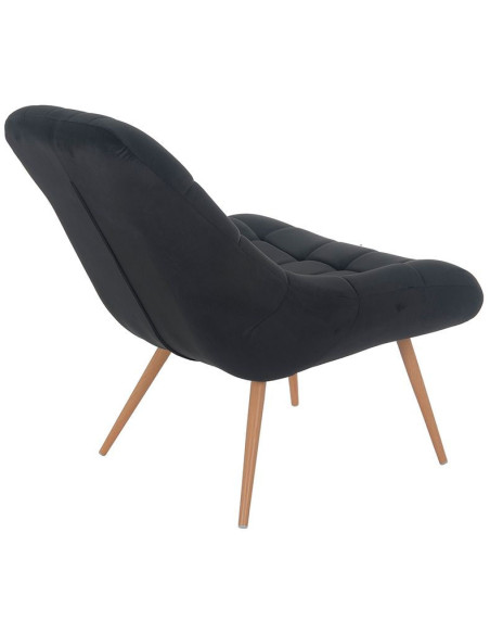 Fauteuil relax noir tissu effet velours pieds métal effet bois 76x87x85,5 cm Rauma