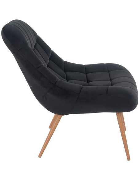 Fauteuil relax noir tissu effet velours pieds métal effet bois 76x87x85,5 cm Rauma