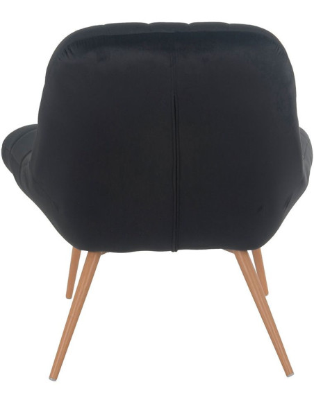 Fauteuil relax noir tissu effet velours pieds métal effet bois 76x87x85,5 cm Rauma