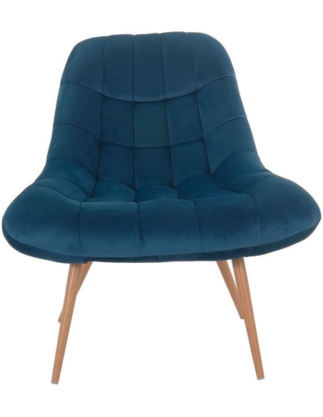 Fauteuil relax bleu cobalt velours polyester pieds effet bois 76x87x85,5 cm Rauma