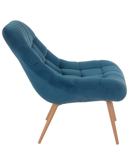 Fauteuil relax bleu cobalt velours polyester pieds effet bois 76x87x85,5 cm Rauma