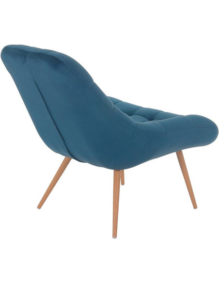 Fauteuil relax bleu cobalt velours polyester pieds effet bois 76x87x85,5 cm Rauma