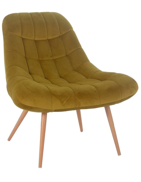 Fauteuil relax jaune moutarde velours polyester pieds effet bois 76x87x85,5 cm Rauma