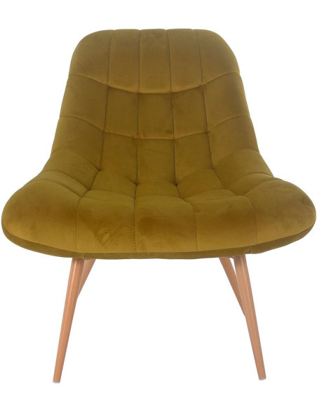Fauteuil relax jaune moutarde velours polyester pieds effet bois 76x87x85,5 cm Rauma