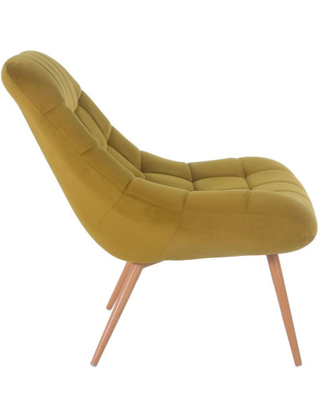 Fauteuil relax jaune moutarde velours polyester pieds effet bois 76x87x85,5 cm Rauma