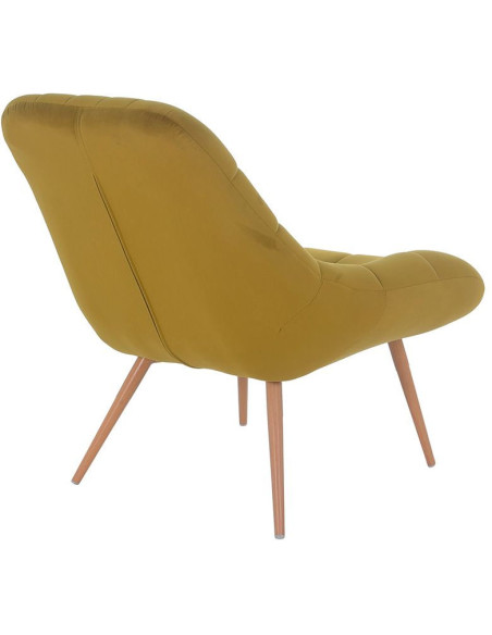 Fauteuil relax jaune moutarde velours polyester pieds effet bois 76x87x85,5 cm Rauma