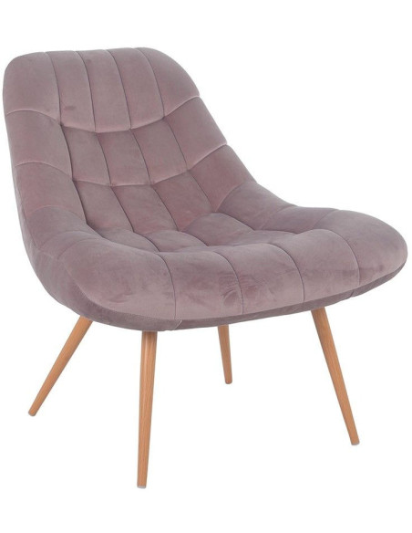 Fauteuil relax rose poudré velours polyester pieds effet bois 76x87x85,5 cm Rauma