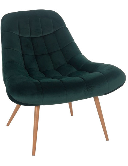 Fauteuil relax vert sapin velours polyester pieds effet bois 76x87x85,5 cm Rauma