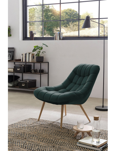 Fauteuil relax vert sapin velours polyester pieds effet bois 76x87x85,5 cm Rauma