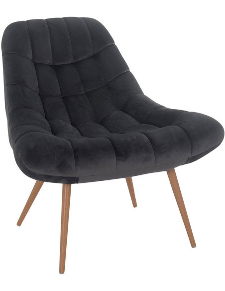 Fauteuil relax gris anthracite velours pieds effet bois 76x87x85,5 cm Rauma
