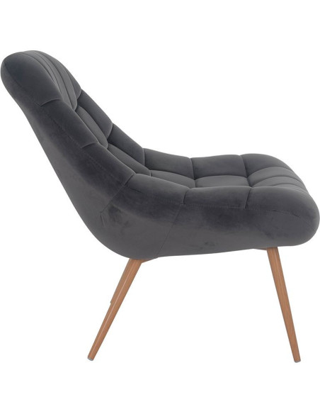 Fauteuil relax gris anthracite velours pieds effet bois 76x87x85,5 cm Rauma
