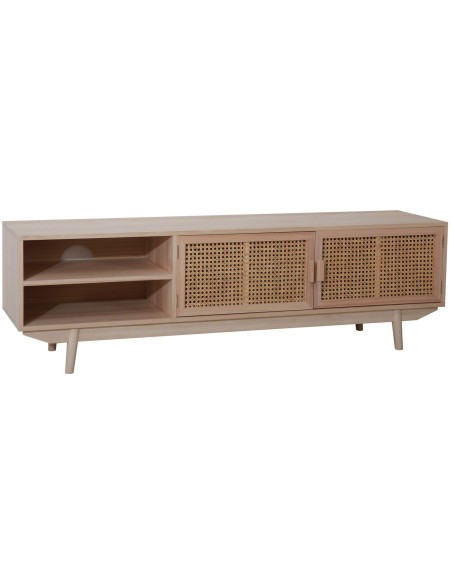 Meuble TV cannage bois naturel 2 portes 150x36x45 cm Leksand