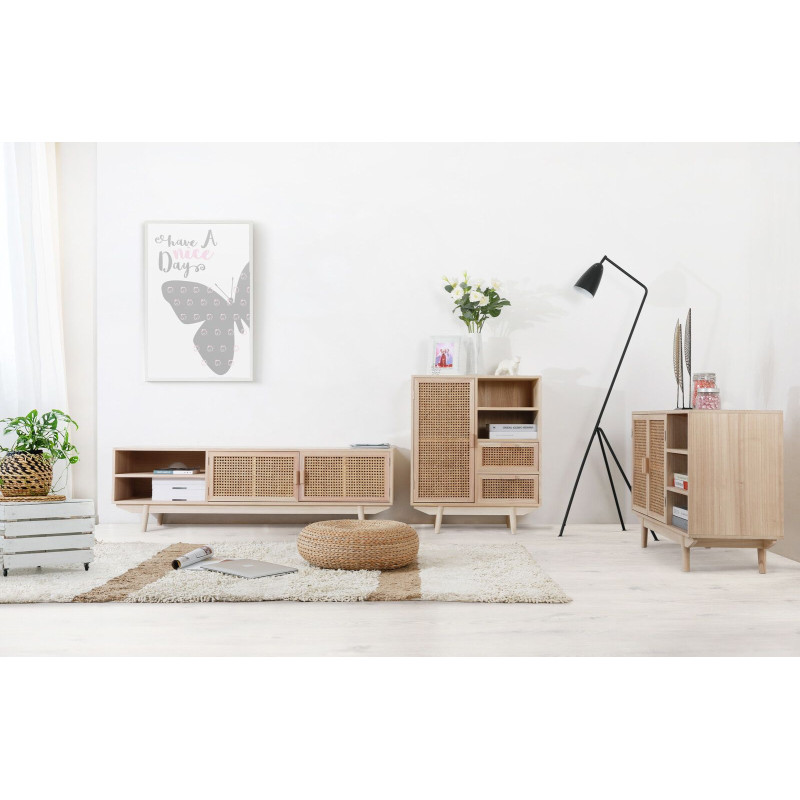 Meuble TV cannage bois naturel 2...
