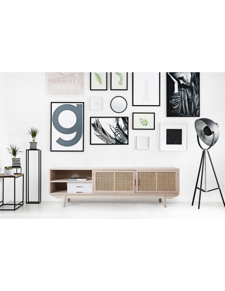 Meuble TV cannage bois naturel 2 portes 150x36x45 cm Leksand