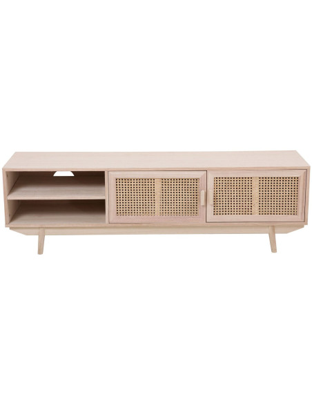 Meuble TV cannage bois naturel 2 portes 150x36x45 cm Leksand
