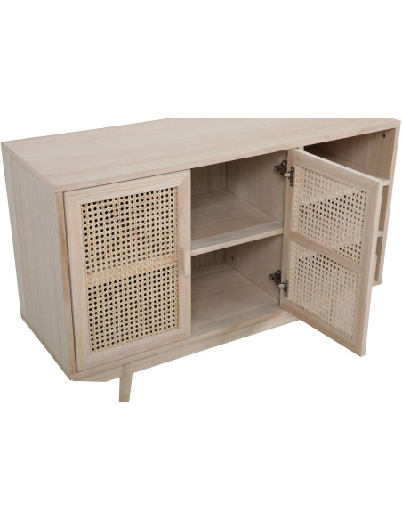 Buffet cannage bois naturel 2 portes 100x36x65 cm Leksand