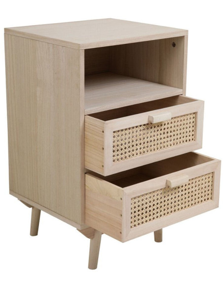 Table de chevet cannage bois naturel 2 tiroirs 42x36x68 cm Leksand