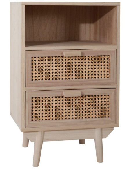Table de chevet cannage bois naturel 2 tiroirs 42x36x68 cm Leksand