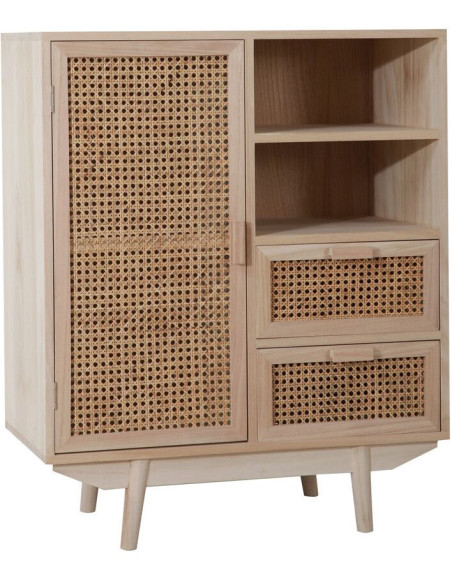 Buffet haut cannage bois naturel 1 porte 2 tiroirs 70x36x85 cm Leksand