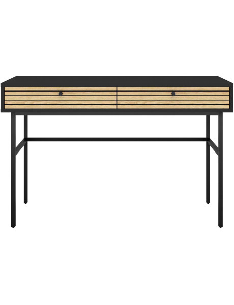 Bureau bois métal noir 2 tiroirs placage chêne 120x50x75...