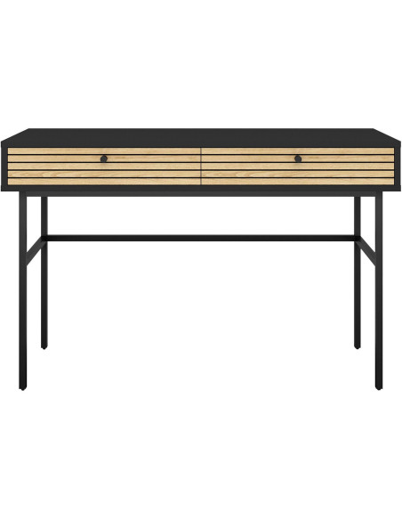 Bureau bois métal noir 2 tiroirs placage chêne 120x50x75 cm Haderslev