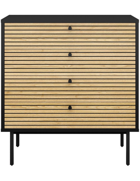 Commode 4 tiroirs bois métal noir placage chêne 80x40x85 cm Haderslev