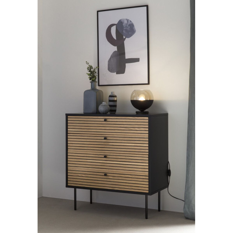 Commode 4 tiroirs bois métal noir...