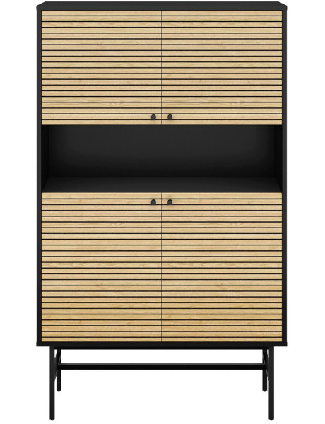 Buffet haut bois métal noir placage chêne 4 portes...