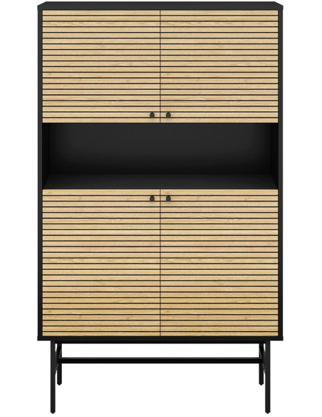 Buffet haut bois métal noir placage chêne 4 portes 100x40x155 cm Haderslev